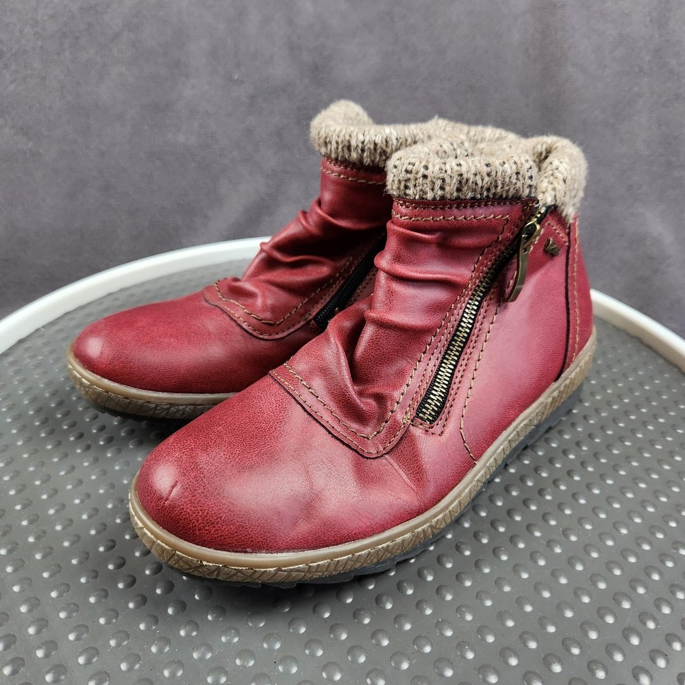 Spring Step Cleora BX Boots Womens Size 8.5‎ Red Leather Ankle Faux Fur Lined
